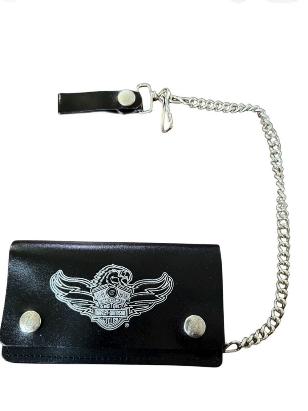 Vintage Harley Davidson Black & Silver Leather Chain Wallet Made in USA Licensed